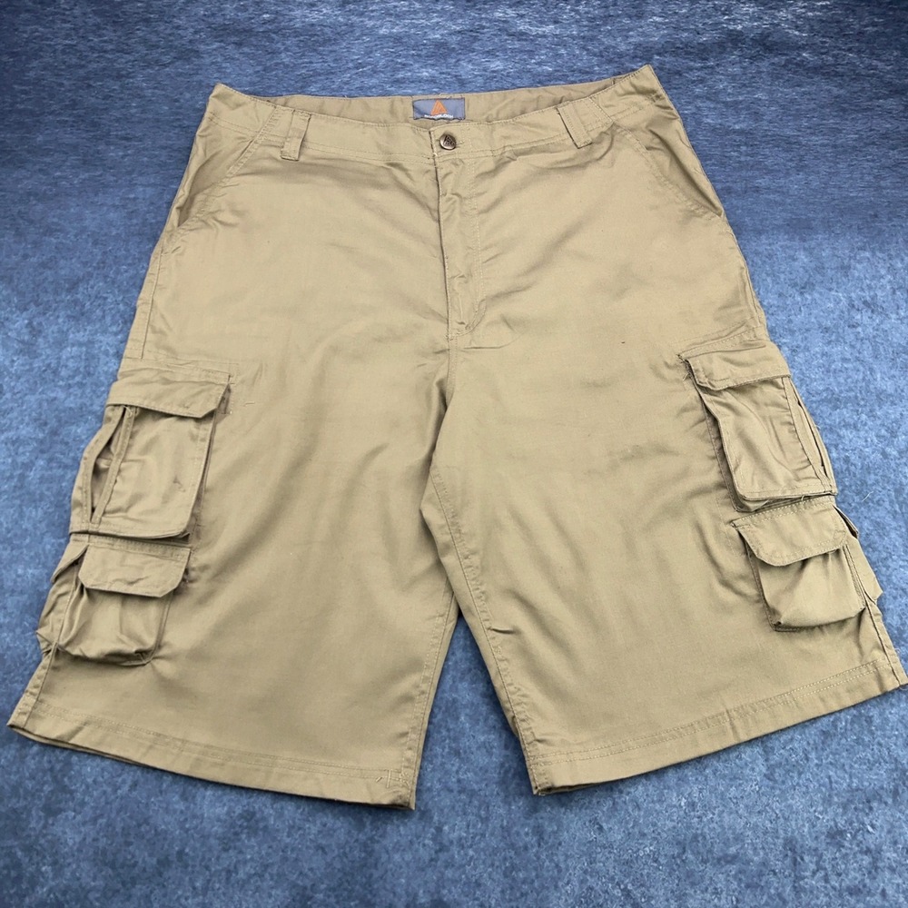 Roadblock Mens Cargo Shorts Khaki Tan Size 36 Multi Pocket Utility Casual Cotton